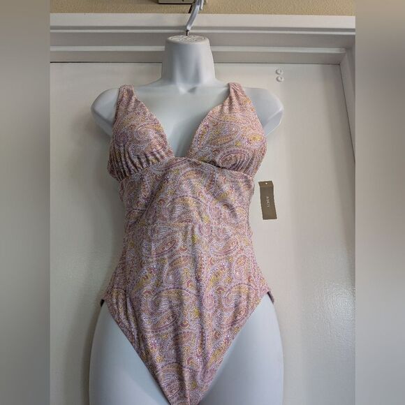 J Crew paisley one piece Ruffled swimsuit Purple And Yellow NWT 6 - Picture 2 of 6